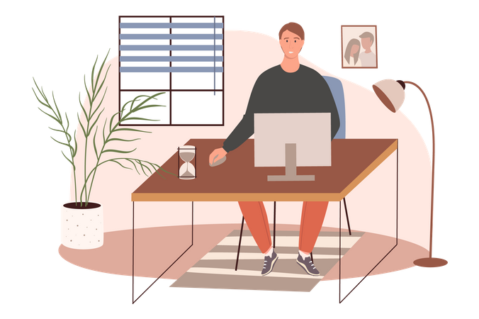 Man Working At Office  Illustration