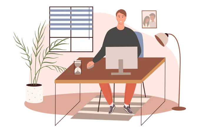 Man Working At Office  Illustration