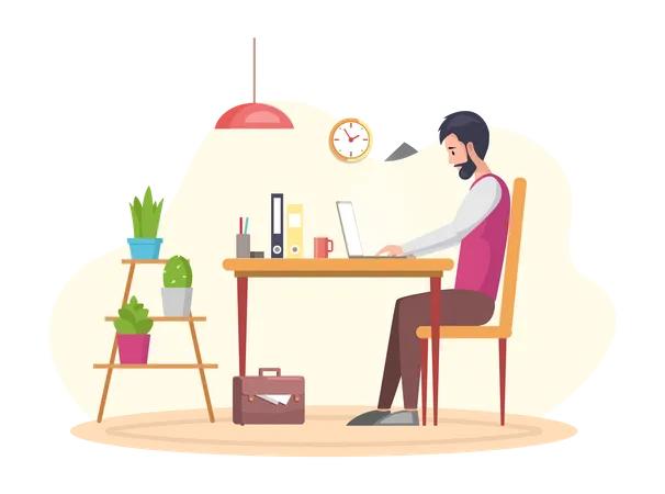 Man working at office  Illustration