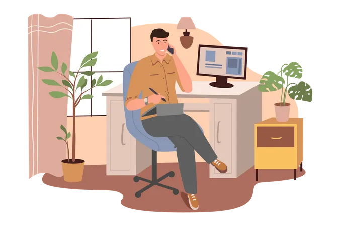 Man Working At Office  Illustration