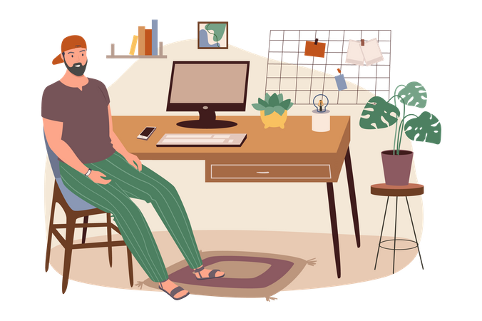 Man Working At Office  Illustration