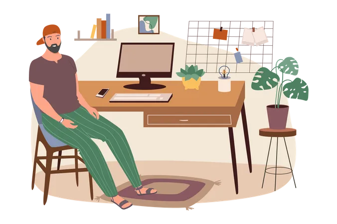 Man Working At Office  Illustration