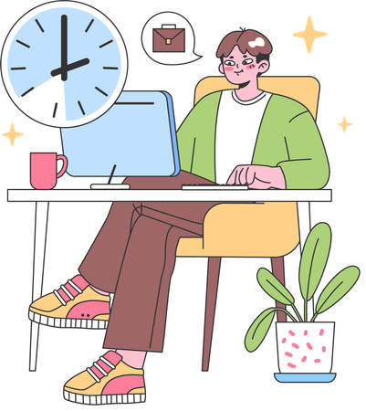 Man working at office in job hour  Illustration