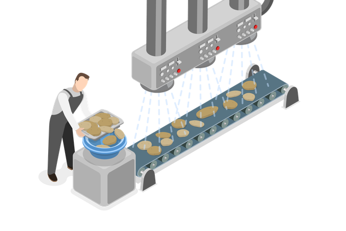 Man working at Potato Chips Manufacturing Process  Illustration