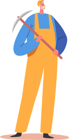 Man working at quarry holding pickaxe Illustration