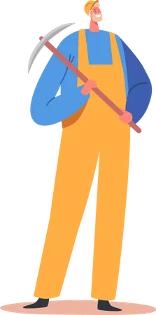 Man working at quarry holding pickaxe  Illustration
