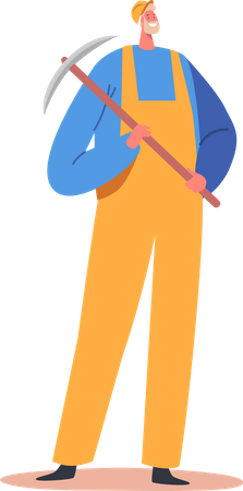 Man working at quarry holding pickaxe  Illustration