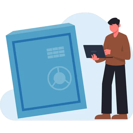 Man working at saving locker  Illustration