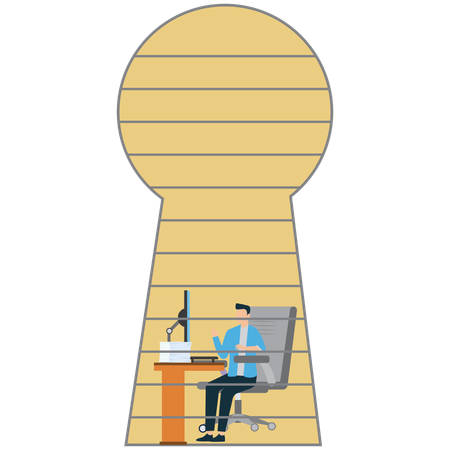 Man Working Behind Keyhole  Illustration