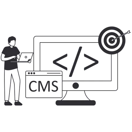 Man working CMS Development  Illustration