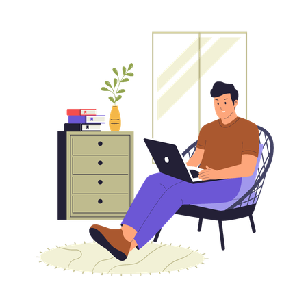 Man Working Comfortably at Home with Laptop  Illustration