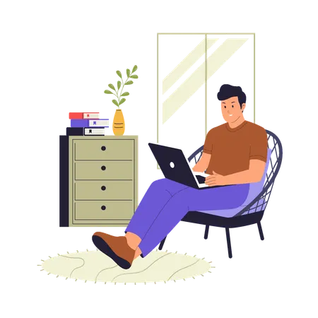 Man Working Comfortably at Home with Laptop  Illustration