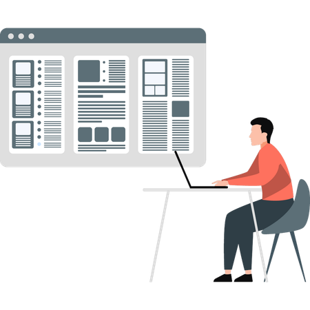 Man working database website  Illustration