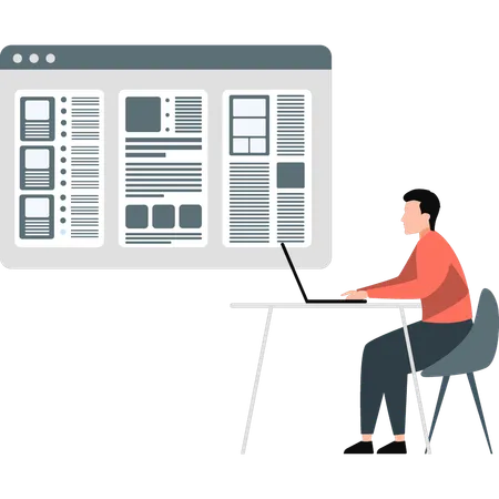 Man working database website  Illustration