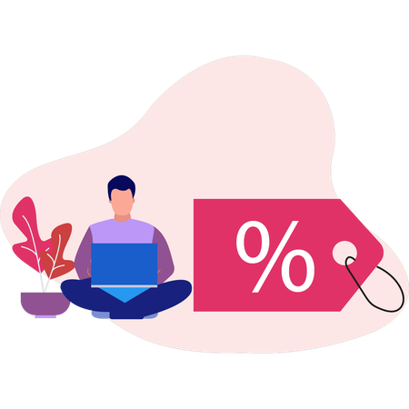 Man working discount tag on laptop  Illustration