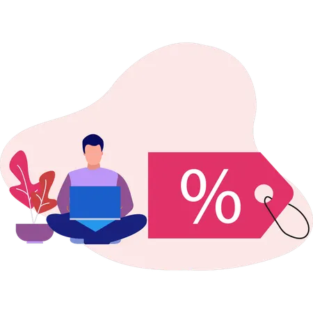 Man working discount tag on laptop  Illustration