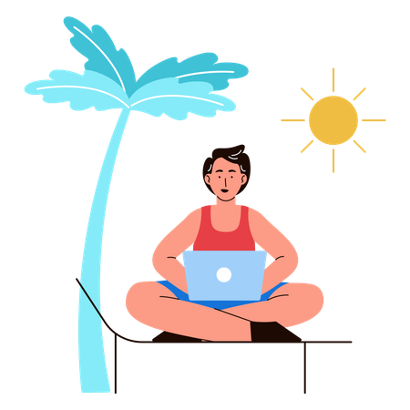 Man working during vacation Illustration