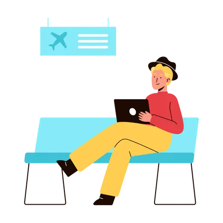 Man working from airport Illustration