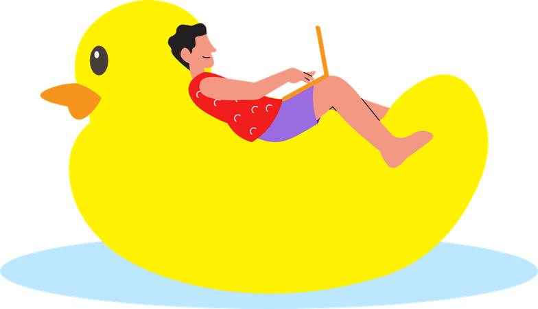Man working from beach  イラスト