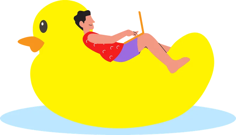 Man working from beach  Illustration