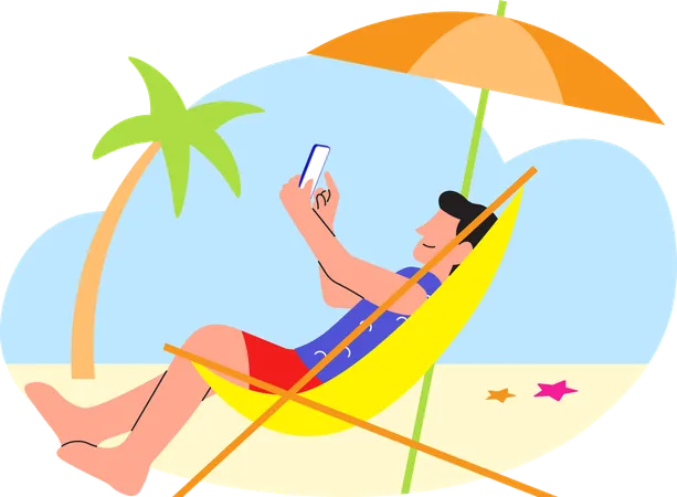 Man working from beach  Illustration