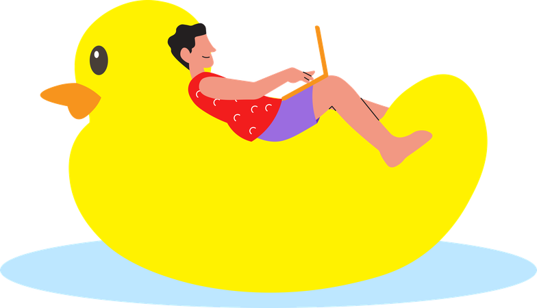Man working from beach  Illustration