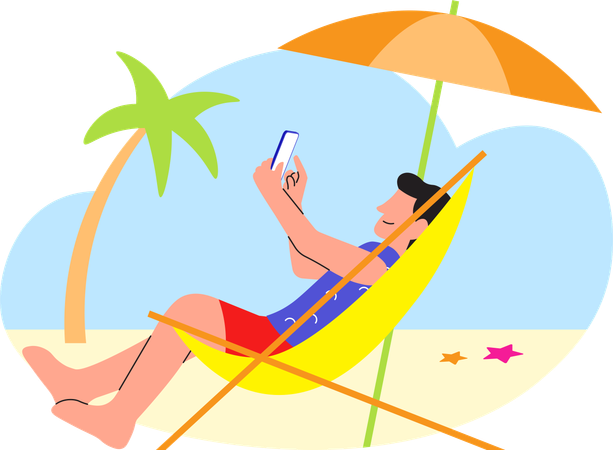 Man working from beach  Illustration