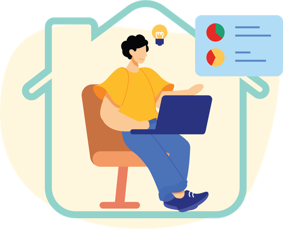 Man Working From Home  Illustration