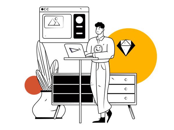 Man working from home  Illustration