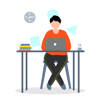 Man Working From Home Illustration