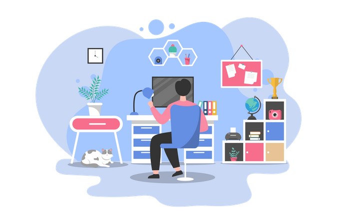 Man working from home  Illustration