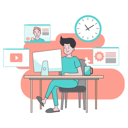 Work For Home With Your Computer To Prevent Virus Infection Illustration