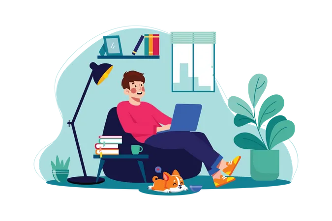 Man working from home Illustration