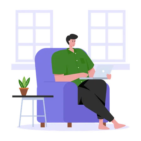 Man Working From home Illustration