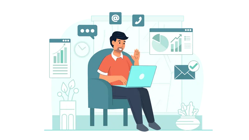 Man working from home  Illustration