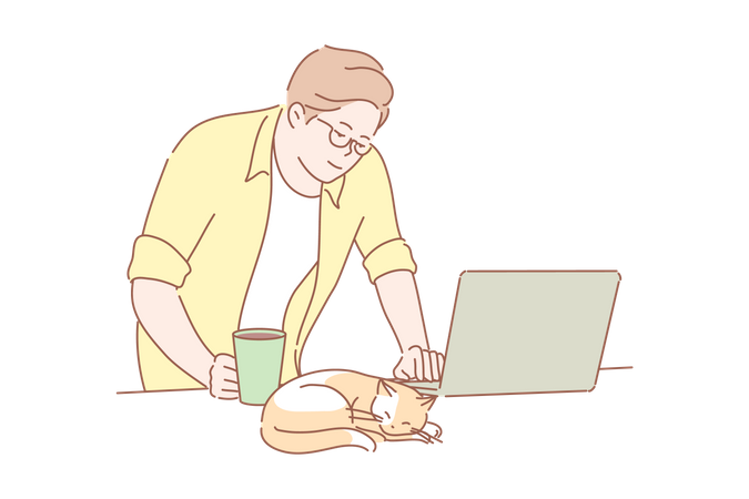 Man working from home  イラスト