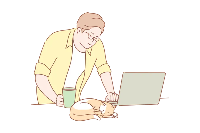 Man working from home  イラスト