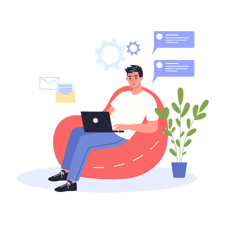 Man working from home  Illustration