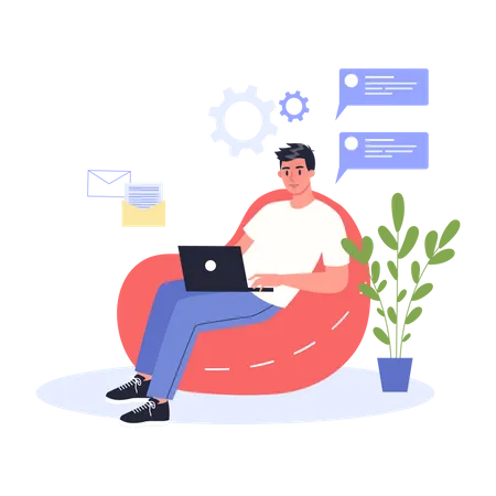 Man working from home  Illustration