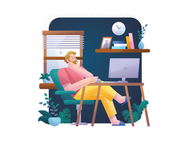 Man working from home  Illustration