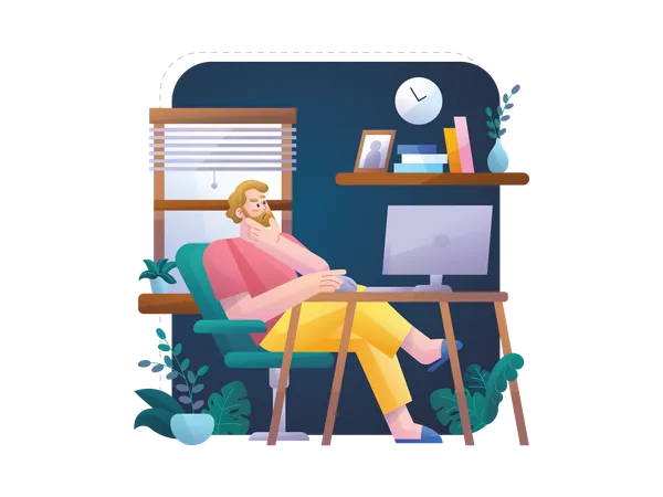 Man working from home  Illustration