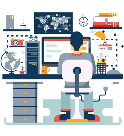 Man working from home  Illustration