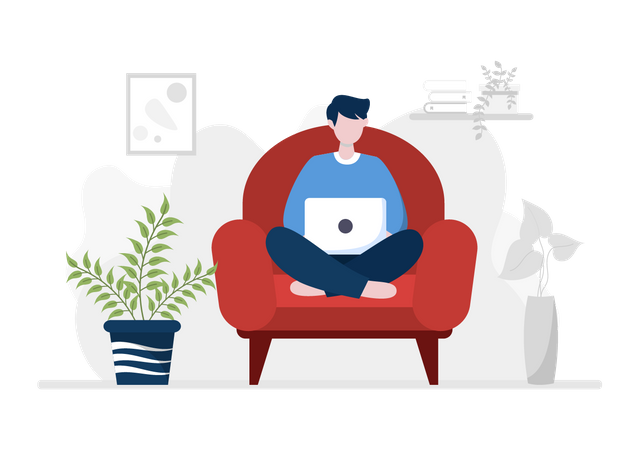 Man working from home  Illustration