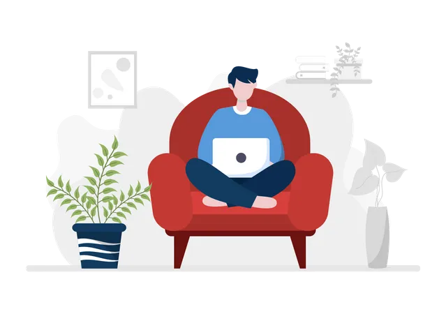 Man working from home  Illustration