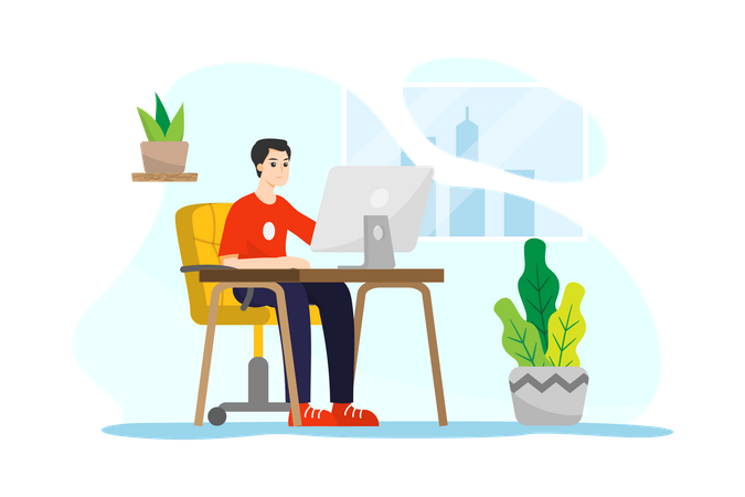 Man working from home  Illustration