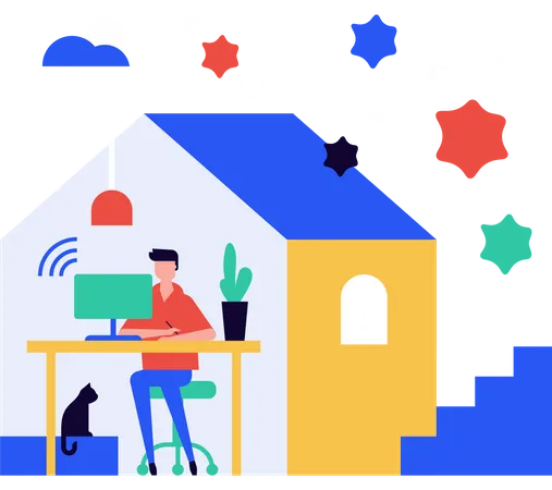 Man working from home  Illustration