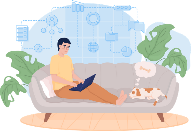 Man working from home  Illustration