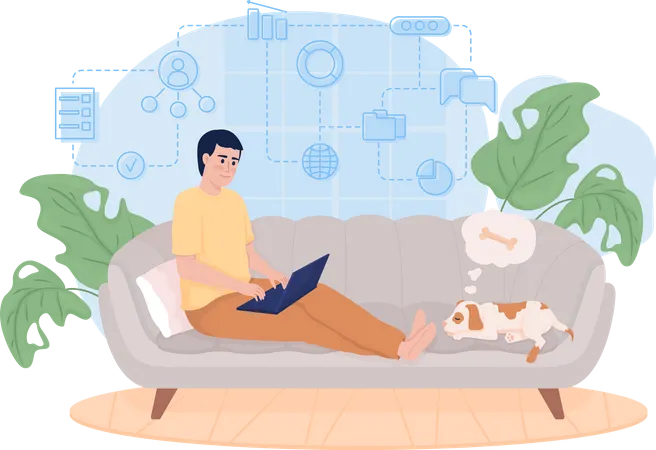 Man working from home  Illustration