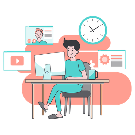 Man working from home  Illustration