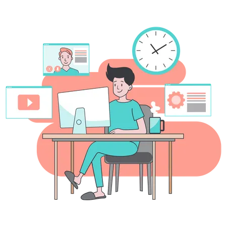 Man working from home  Illustration